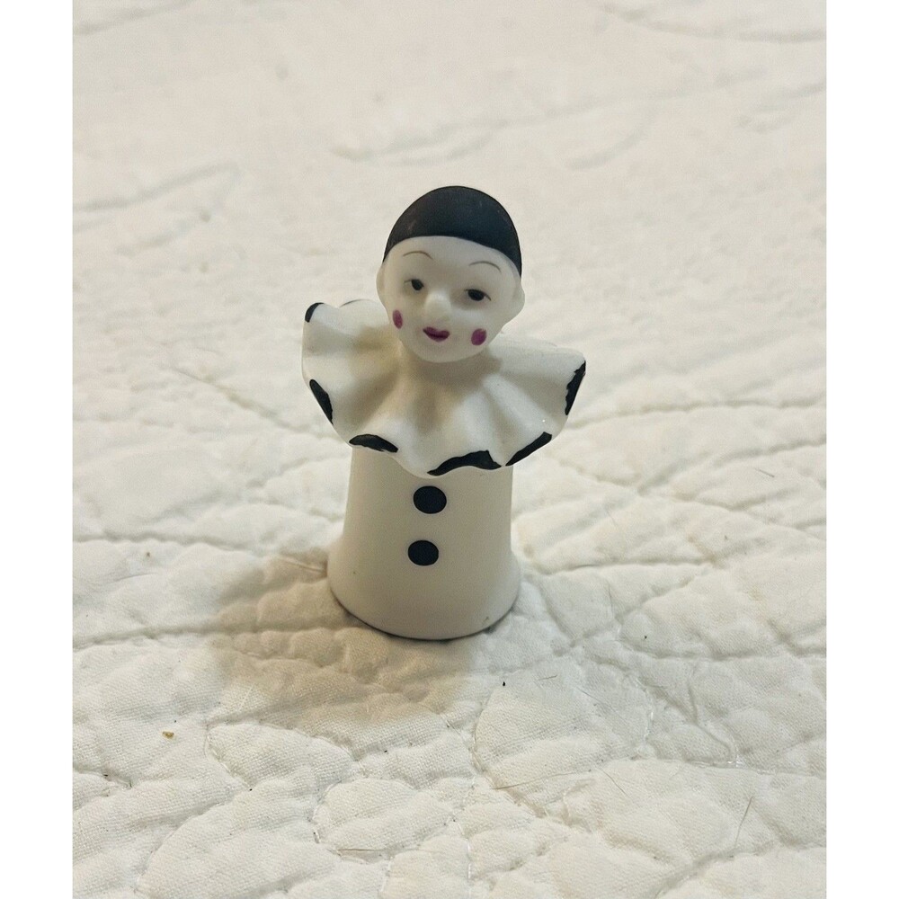 Bisque by Mimi Pierrot hand painted clown thimble signed